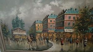 300x169 Original Signed Bd Fine Art French Impressionist Street Scene - French Street Scene Oil Painting