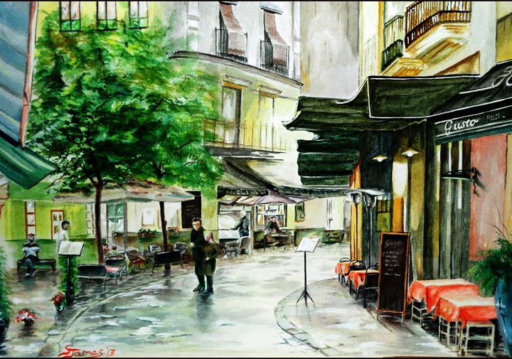 720x505 French Street Scene - French Street Scene Painting
