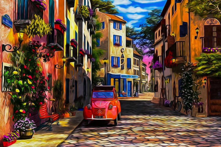 900x599 French Street Scene Art Photograph By Ron Fleishman - French Street Scene Painting
