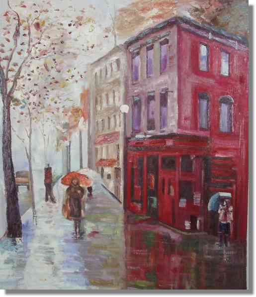 515x597 Knife Painting London Red House Street Scene Painting On Canvas - French Street Scene Painting