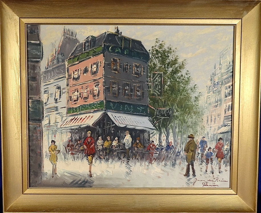 918x750 Superb Ca.1950 French School Paris Street Scene Painting - French Street Scene Painting