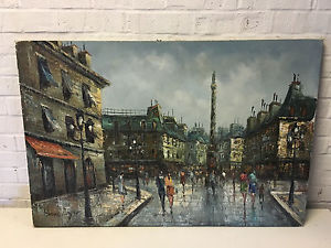 300x225 Vtg Antique French Henri Royer Impressionist Painting Street Scene - French Street Scene Painting