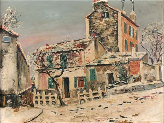 550x413 Elisee Maclet 1881 1962 (French) Winter Street Scene Oil O - French Street Scene Painting