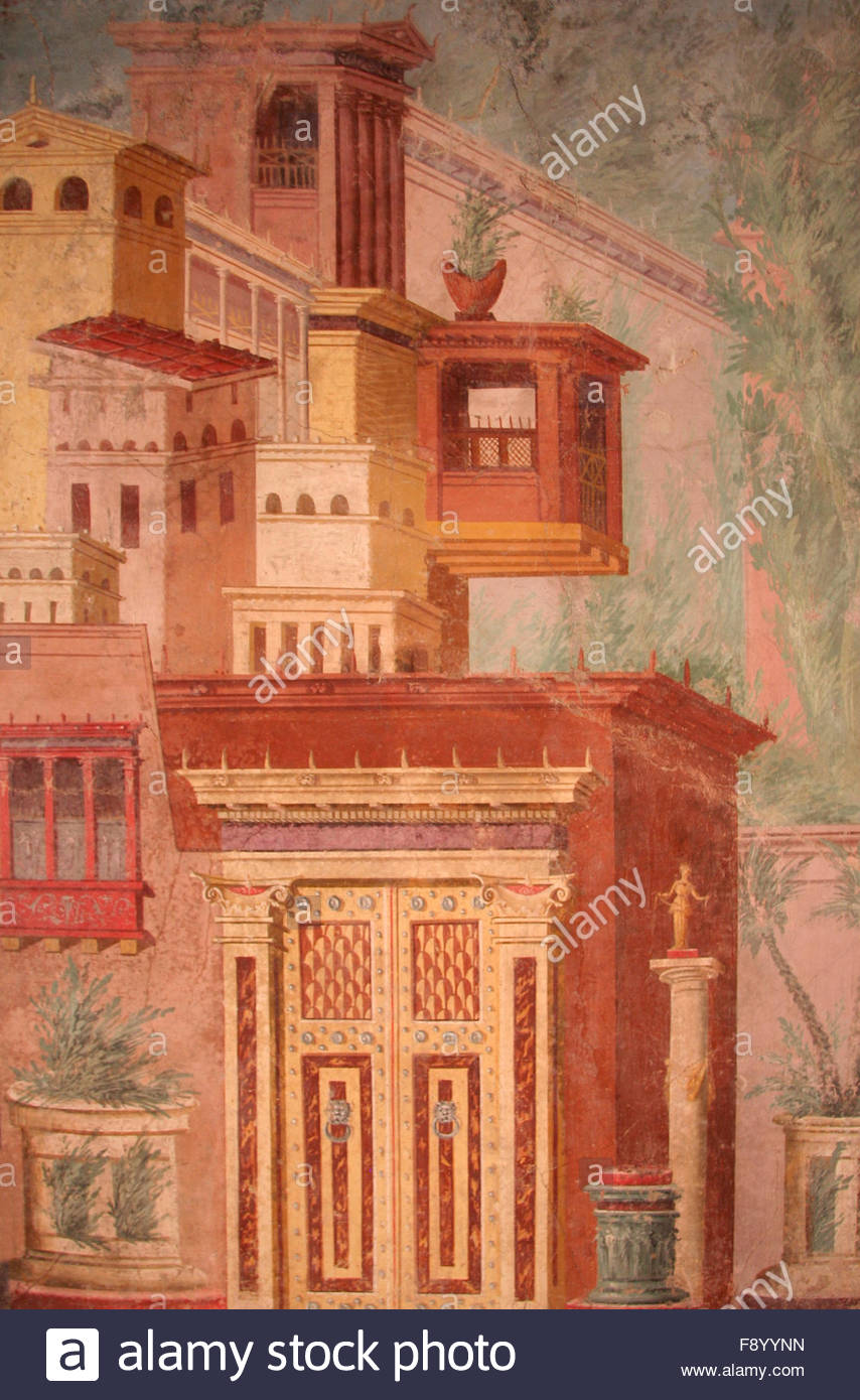 854x1390 Ancient Roman Fresco Wall Painting With Architecture Theme Stock - Fresco Wall Painting