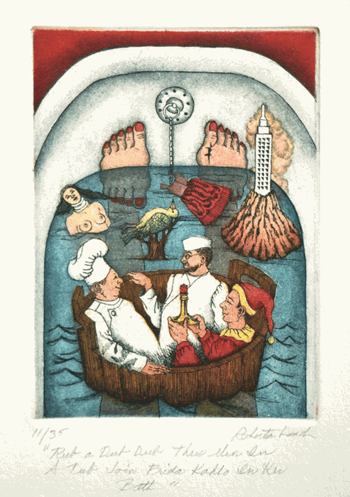 493x700 Roberta Loach Print, Frida Kahlo In The Bathtub (With The Butcher - Frida Kahlo Bathtub Painting