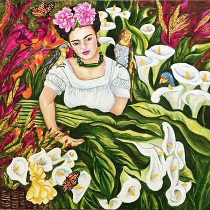 432x432 Frida Kahlo's 2017 Birthday Painting By K Madison Moore K - Frida Kahlo Flower Painting