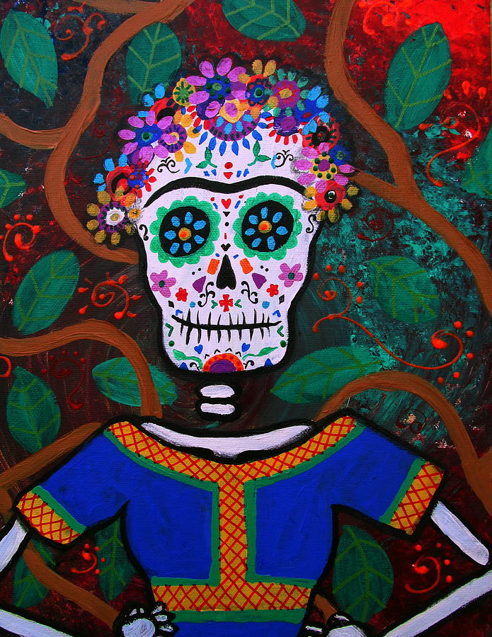 695x900 Frida Kahlo Dia De Los Muertos Painting By Pristine Cartera Turkus - Frida Kahlo Skull Painting