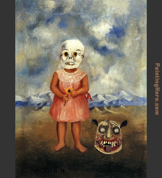 680x750 Frida Kahlo Girl With Death Mask Painting Anysize 50% Off - Frida Kahlo Skull Painting