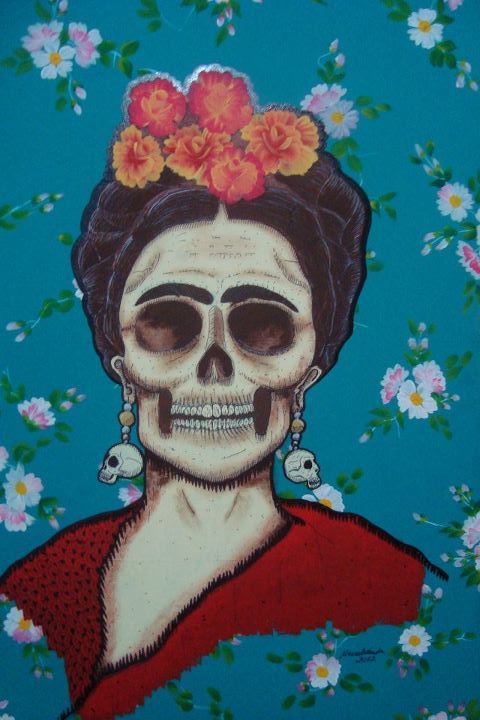 480x720 Image About Flowers In By Tinaaayo On We Heart It - Frida Kahlo Skull Painting