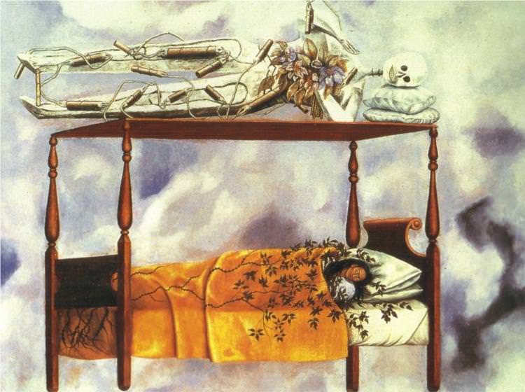 750x560 The Dream (The Bed), 1940 - Frida Kahlo Skull Painting