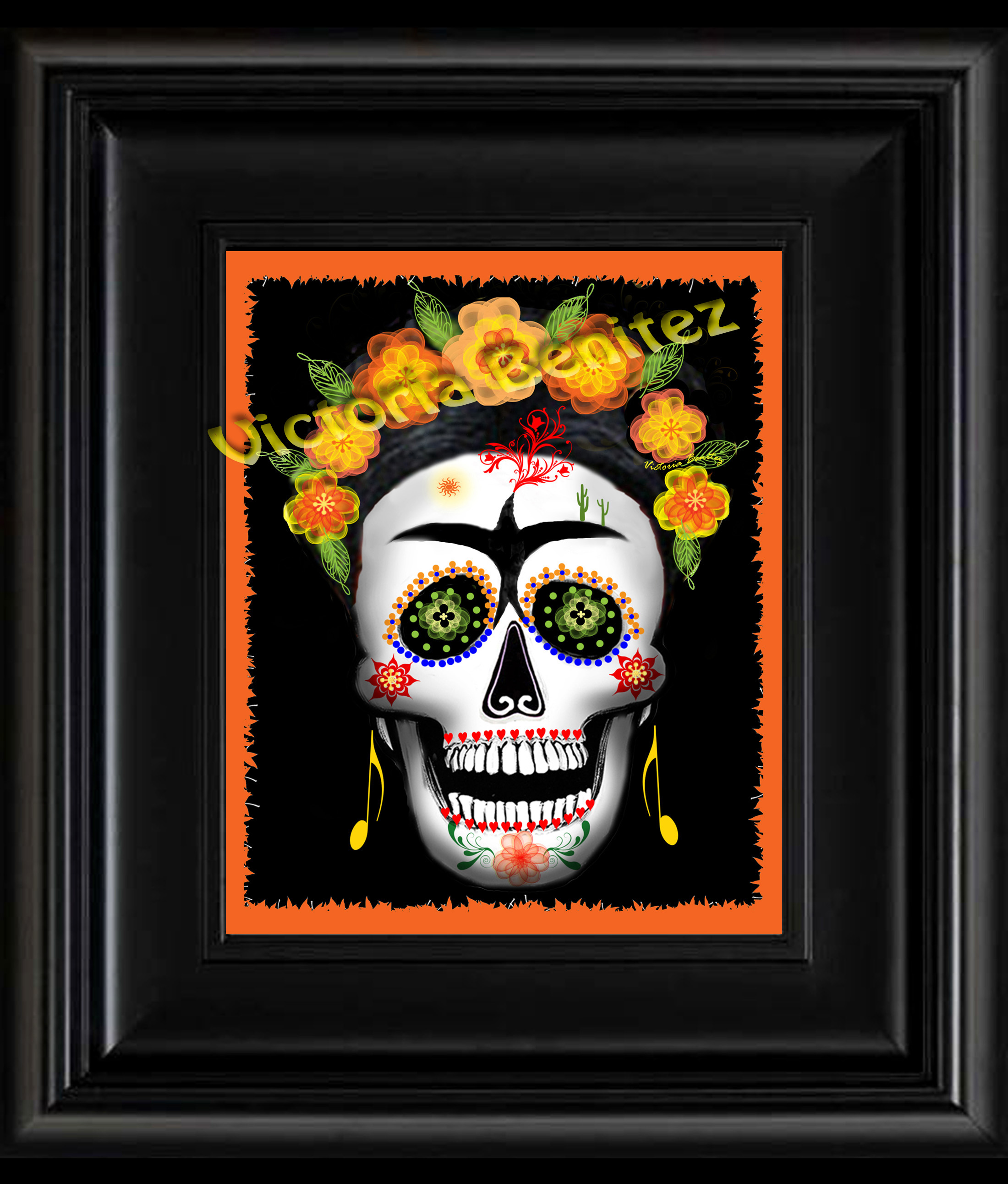 2200x2583 Frida Kahlo Day Of The Dead Orange Sugar Skull Digital Oil - Frida Kahlo Skull Painting