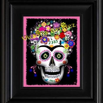 350x350 Frida Kahlo Day Of The Dead Purple Sugar Skull Digital Oil - Frida Kahlo Skull Painting