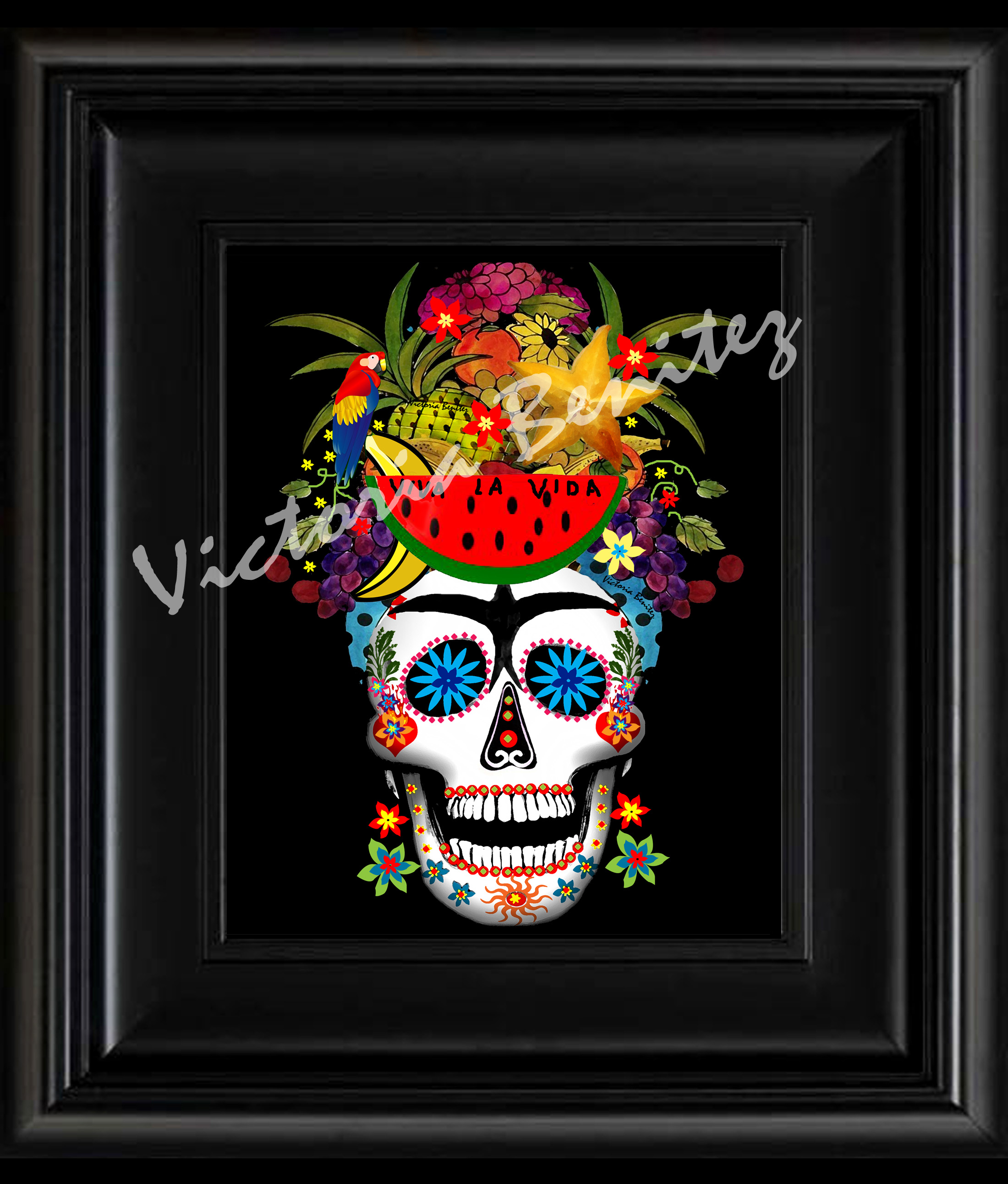 2200x2583 Frida Kahlo Day Of The Dead Rio Watermelon Sugar Skull Digital Oil - Frida Kahlo Sugar Skull Painting