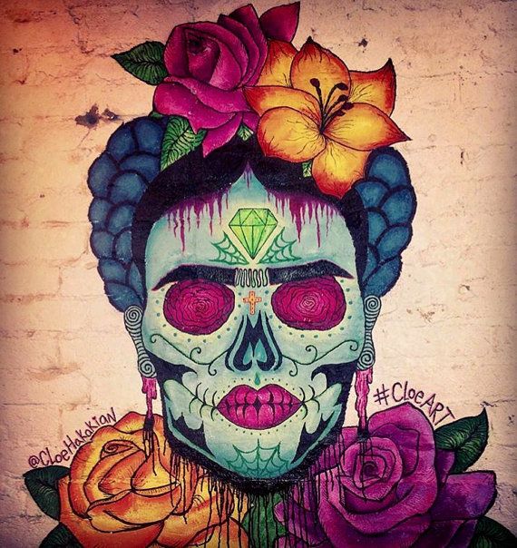 570x604 This Listing Is For A Hand Made Art Print On A 10x10inch Wooden - Frida Kahlo Sugar Skull Painting