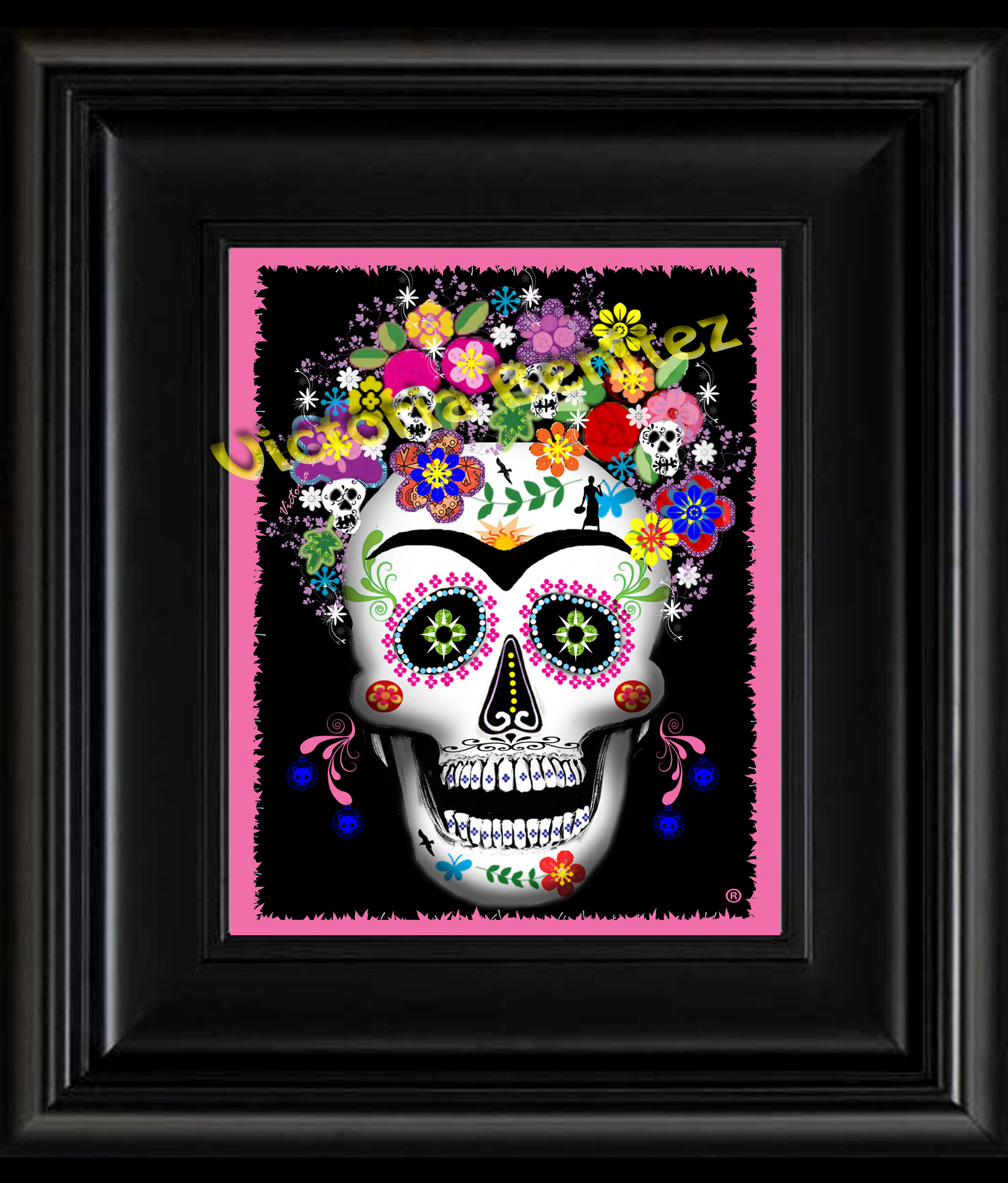 2200x2583 Frida Kahlo Day Of The Dead Pink Sugar Skull Digital Oil Painting - Frida Kahlo Sugar Skull Painting
