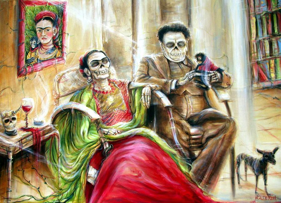 900x650 Frida And Diego With Pet Monkey Painting Viva La Frida - Frida Painting