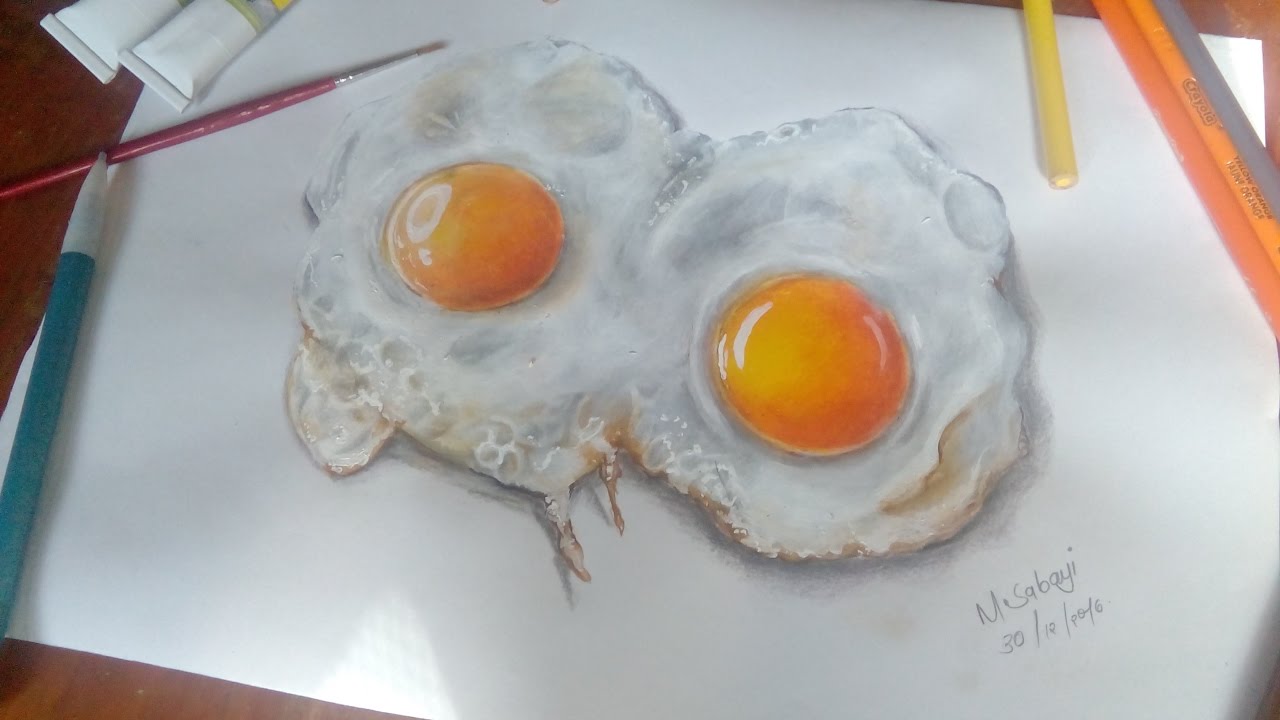 1280x720 Fried Eggs Painting And Drawing How To Paint 3d Art - Fried Egg Painting