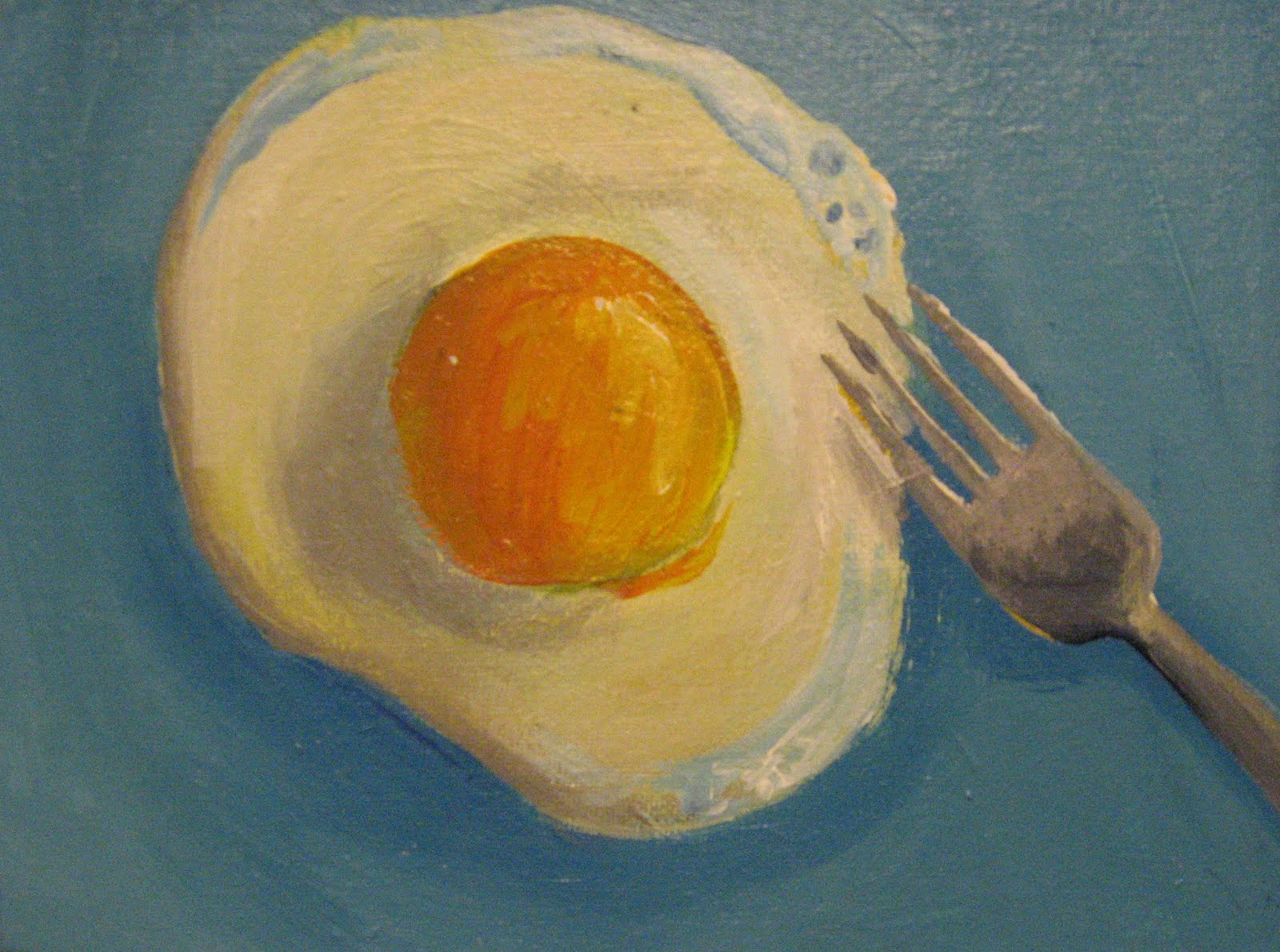 1600x1190 One Painting A Day Fried Egg With Fork - Fried Egg Painting
