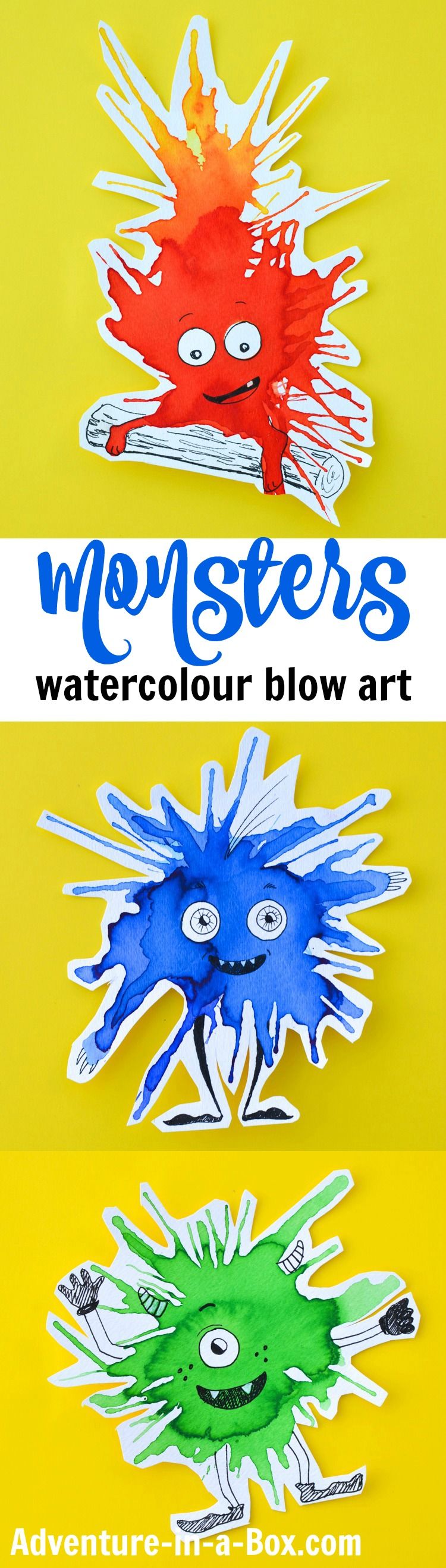 750x2636 Friendly Monster Watercolour Blow Art With Straws - Friendly Monster Painting