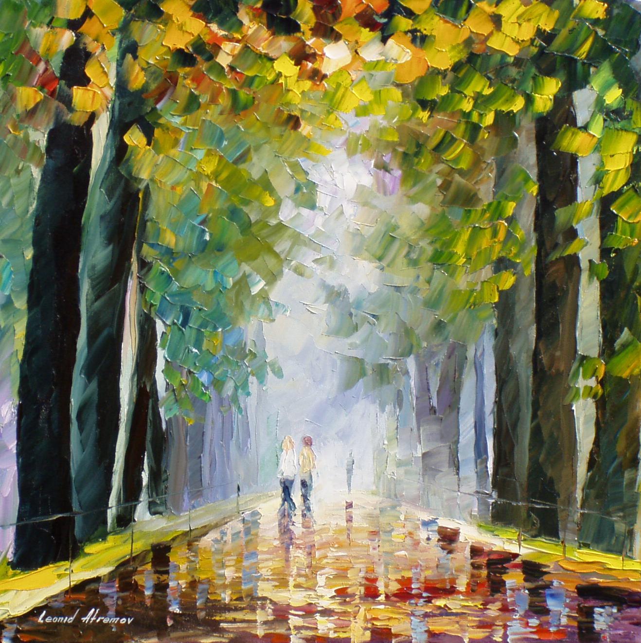 1318x1322 Best Friends Walking Palette Knife Oil Painting On Canvas By - Friends Painting