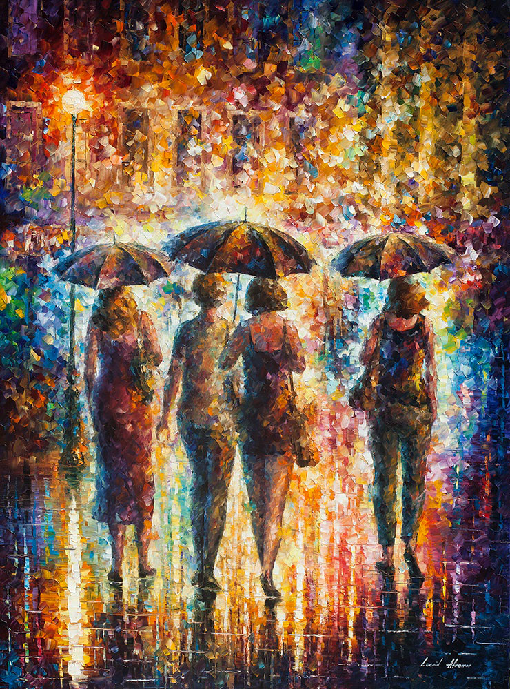 740x1000 Friends Under The Rain Original Oil Painting On Canvas By Leonid - Friends Painting