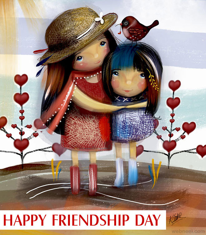 660x751 Happy Friendship Day Two Hugging Friends Painting Picture - Friendship Day Painting