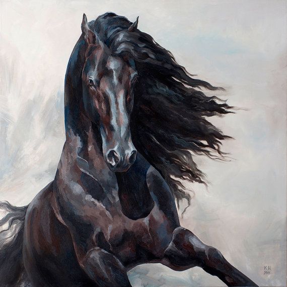 570x570 Friesian Horse Original Oil Painting Equineart - Friesian Horse Painting