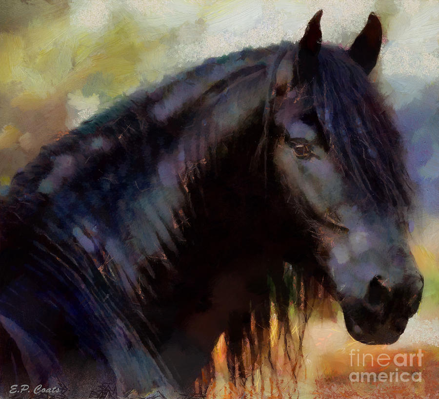 900x817 Friesian Painting By Elizabeth Coats - Friesian Horse Painting