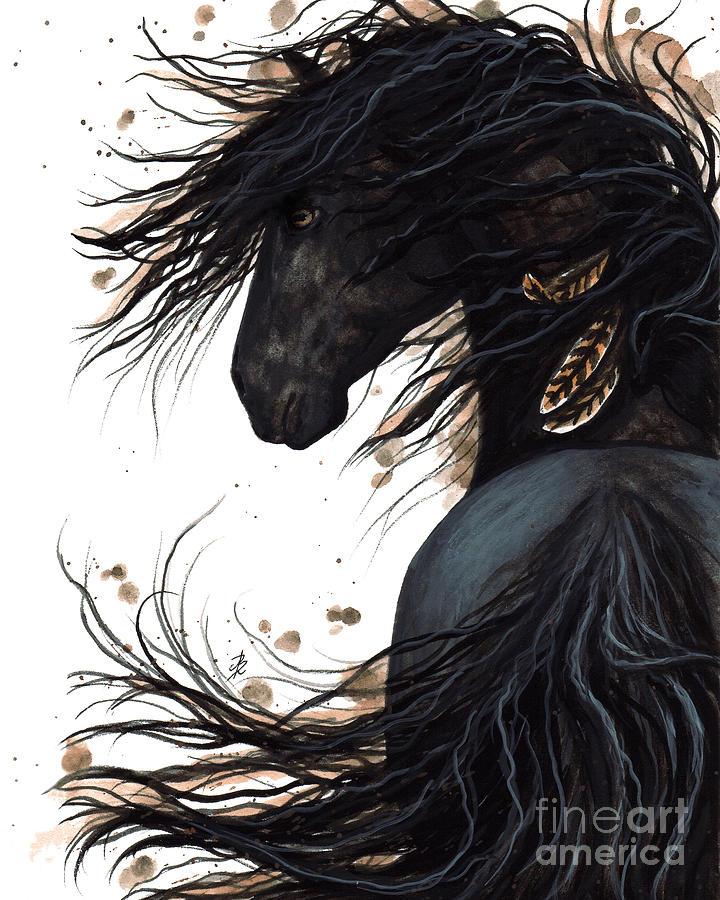 720x900 Majestic Friesian 143 Painting By Amylyn Bihrle - Friesian Horse Painting