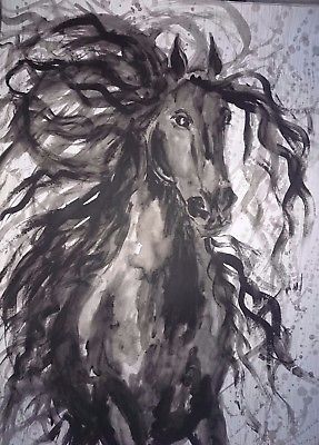 287x400 Original Friesian Horse Painting Large 50x70cm Watercolour - Friesian Horse Painting