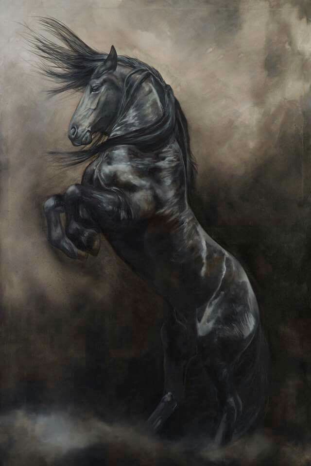 640x960 Pin By Emily L. Mills On Magnificent Art Horse - Friesian Horse Painting