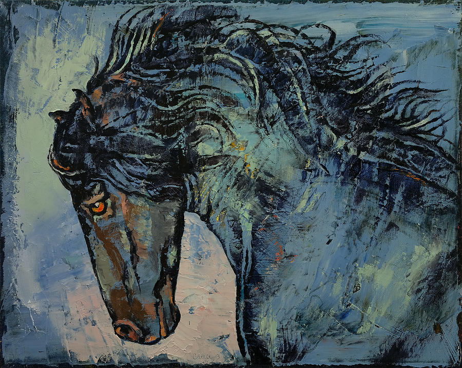 900x717 Friesian Stallion Painting By Michael Creese - Friesian Painting