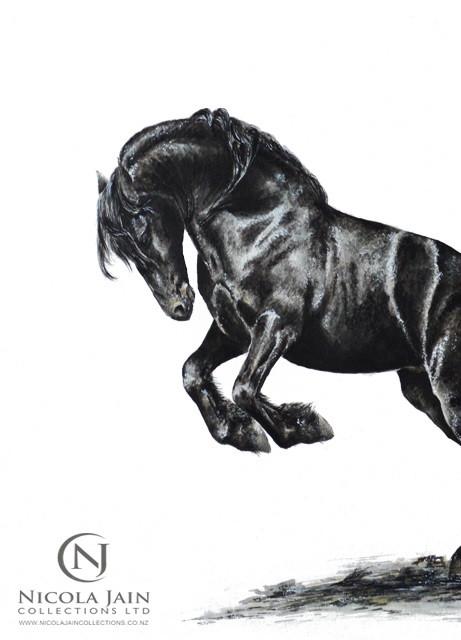 461x640 Leap Of Faith Friesian Horse Original Painting Nicola Jain - Friesian Painting