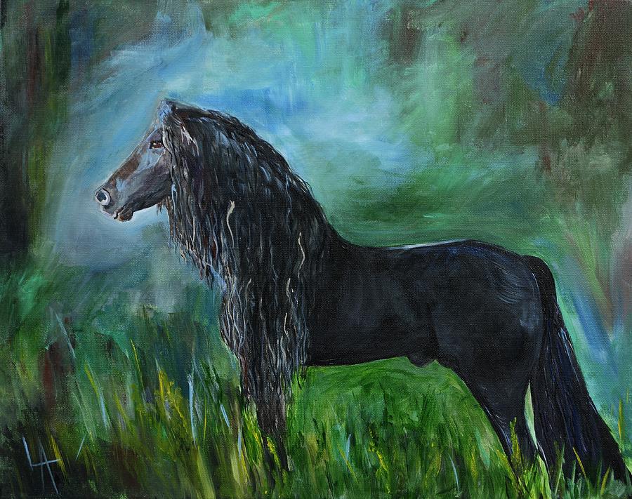 900x711 Proud Friesian Painting By Leslie Allen - Friesian Painting