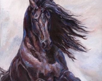 340x270 Sold Original Horse Painting On Canvas - Friesian Painting