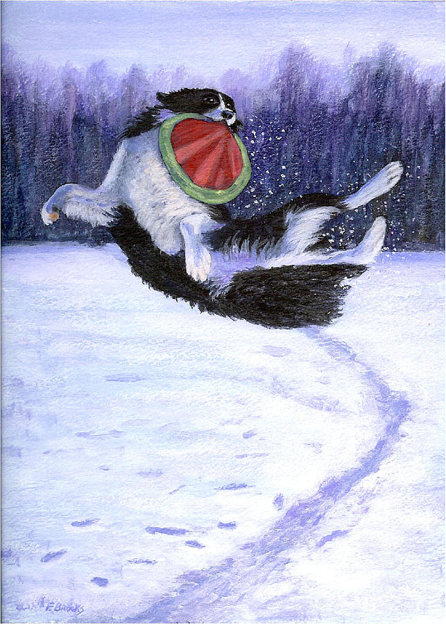643x900 Sammy's Frisbee Jump Painting By Fran Brooks - Frisbee Painting