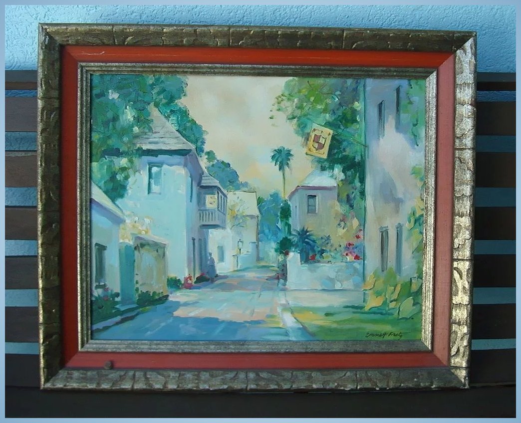 1044x848 Original Emmet Fritz Oil Painting Aviles Street St. Augustine - Fritz Painting