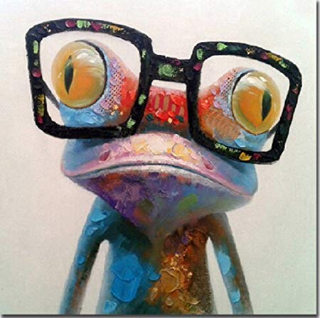 450x448 Fokenzary Hand Painted Oil Painting Cute Frog On Canvas Stretched - Frog Canvas Painting