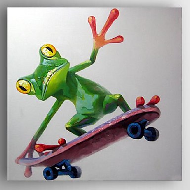 384x384 Oil Painting Modern Abstract Frog With Skateboard Hand Painted - Frog Canvas Painting