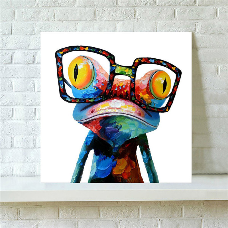 800x800 1pcs Unframed Cute Cartoon Happy Frog Oil Painting Abstract - Frog Canvas Painting