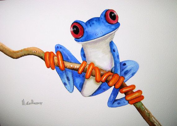 570x407 An Original Watercolour Tree Frog Painting By Artist Maria Moss - Frog Painting