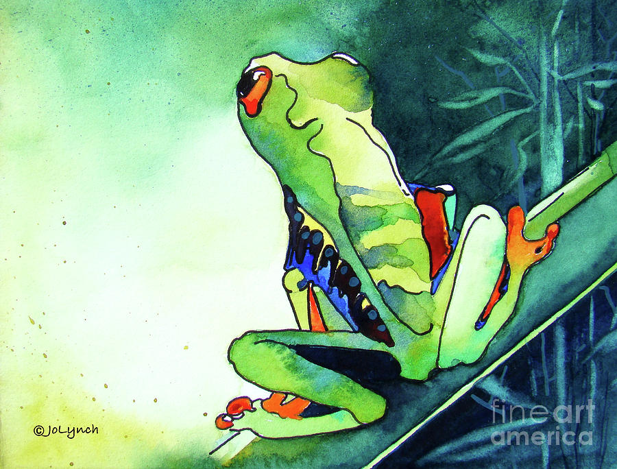 900x684 Tree Frog Eats Bugs Painting By Jo Lynch - Frog Painting