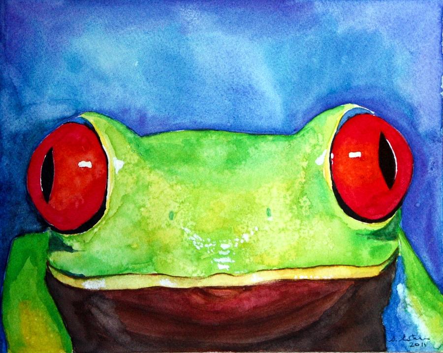 900x718 Green Tree Frog Watercolor Painting By Stephanie Estrin - Frog Painting For Kids
