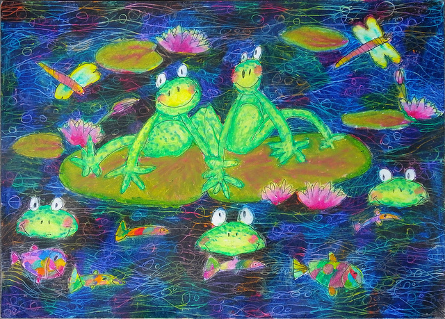 640x459 Announcing The Winners Of The 2012 Frogs Are Green Kids' Art - Frog Painting For Kids