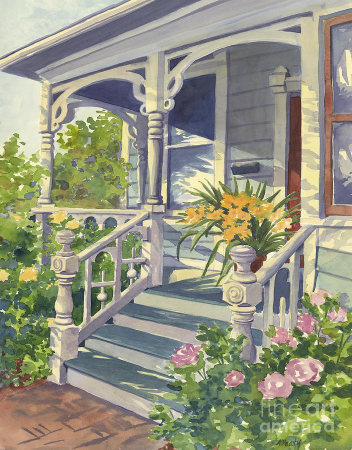 704x900 Victorian Front Porch Painting By Audrey Peaty - Front Porch Painting