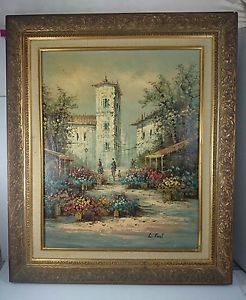 246x300 L. Frost Signed Painting Oil On Canvas Flower Market Scene - Frost Painting