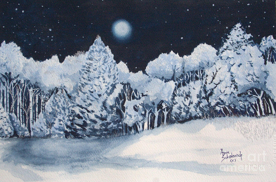 900x594 Midnight Frost Painting By Ann Sokolovich - Frost Painting