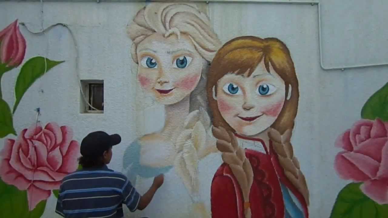 1280x720 How To Paint Elsa And Anna From Frozen Speed Wall Painting - Frozen Painting