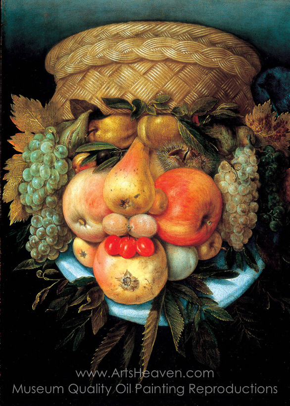 586x820 Reproduction Painting Giuseppe Arcimboldo Fruit Basket, Hand - Fruit Basket Oil Painting