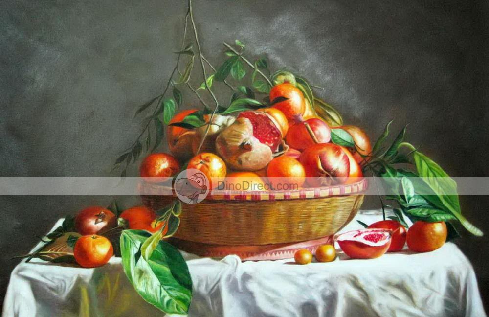 1000x648 Still Life Oranges Amp Pomegranates Fruit Basket Art Oil Painting - Fruit Basket Oil Painting